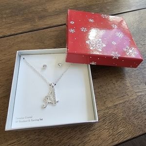 HP🎉 18" Letter A Pendant & Stud Earring Holiday Set